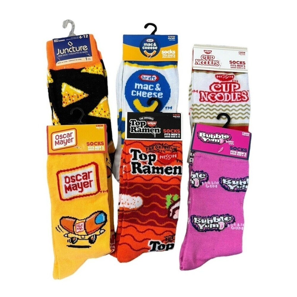 Odd Sox Novelty Crazy Socks Noodles Hot Dogs Pizza Mac Cheese Mens Sz 6-12 Crew - Picture 3 of 4